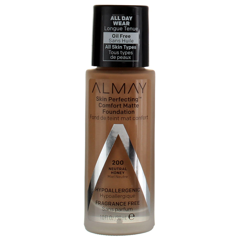 Almay Skin Perfecting Oil Free Comfort Matte Foundation, Neutral Honey 200, 1 fl oz