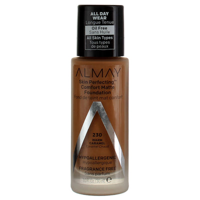 Almay Skin Perfecting Oil Free Comfort Matte Foundation, Warm Caramel 230, 1 fl oz