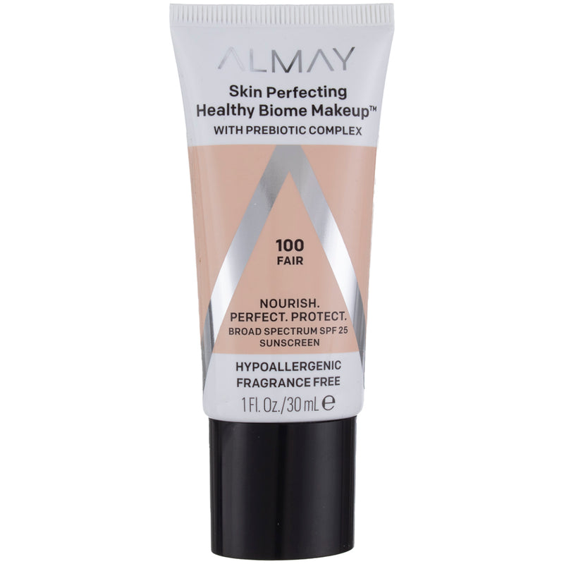 Almay Skin Perfecting Healthy Biome Foundation Makeup, Fair 100, SPF 25, 1 fl oz