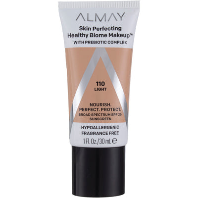 Almay Skin Perfecting Healthy Biome Foundation Makeup, Light 110, SPF 25, 1 fl oz