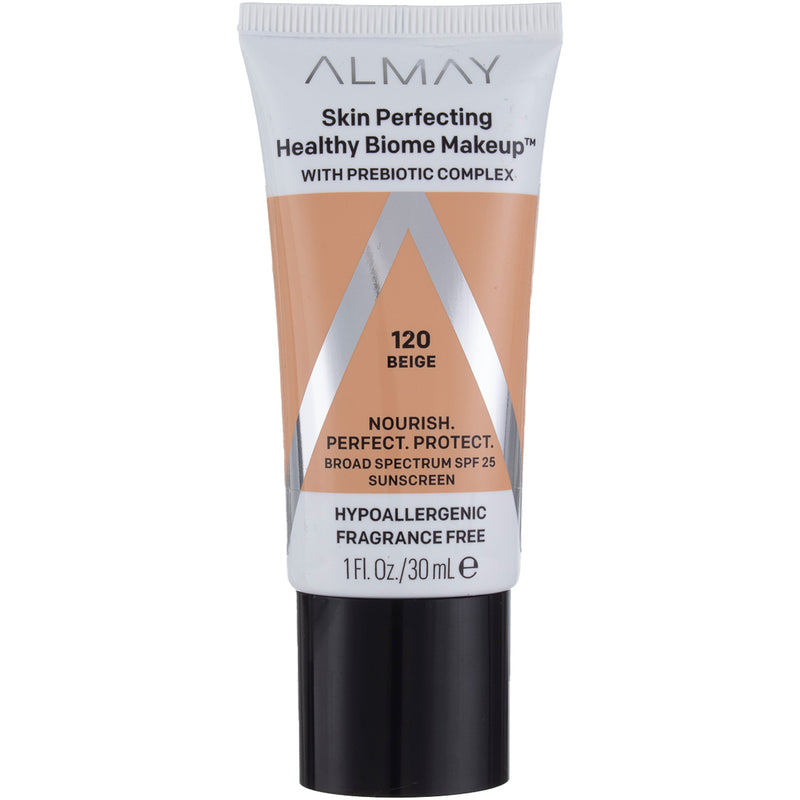 Almay Skin Perfecting Healthy Biome Foundation Makeup, Beige 120, SPF 25, 1 fl oz
