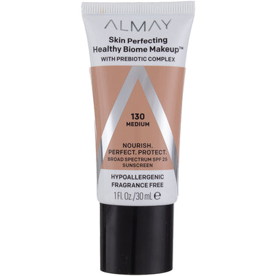 Almay Skin Perfecting Healthy Biome Foundation Makeup, Medium 130, SPF 25, 1 fl oz