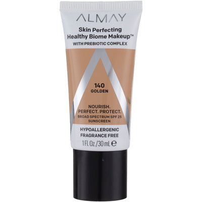 Almay Skin Perfecting Healthy Biome Foundation Makeup, Golden 140, SPF 25, 1 fl oz