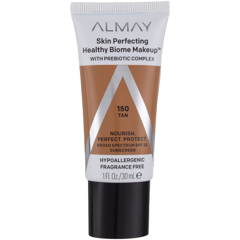 Almay Skin Perfecting Healthy Biome Foundation Makeup, Tan 150, SPF 25, 1 fl oz