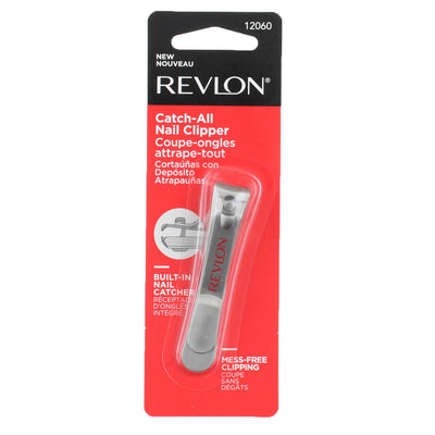 Revlon Catch-All Nail Clipper with Catcher, Stainless Steel Curved Blade Nail Cutter