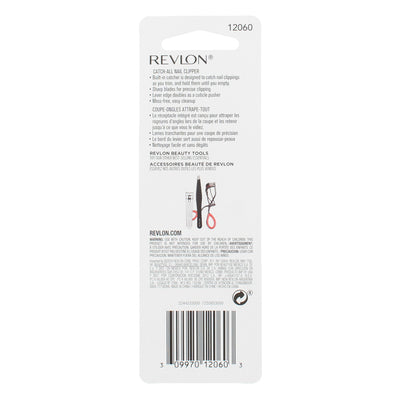Revlon Catch-All Nail Clipper with Catcher, Stainless Steel Curved Blade Nail Cutter