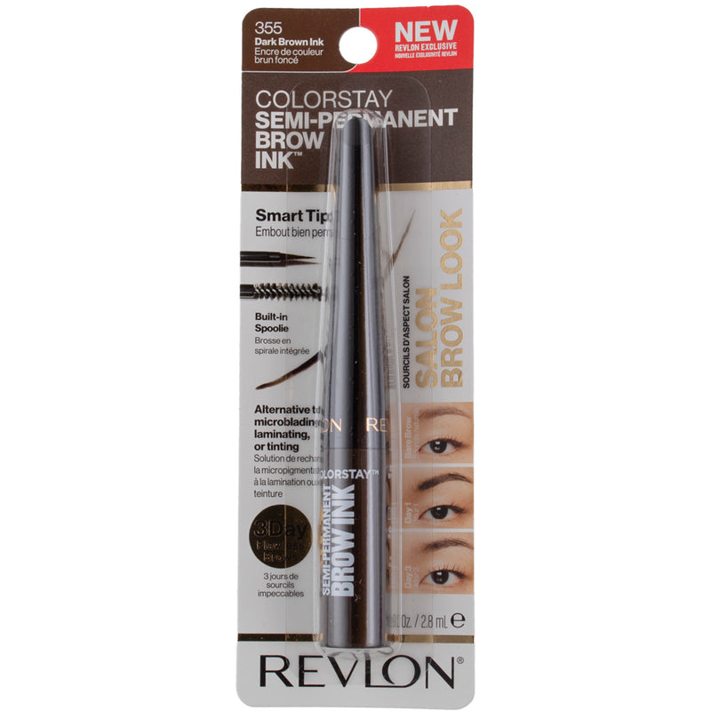 Revlon ColorStay Semi-Permanent Brow Ink, 355 Dark Brown Ink, 0.09 fl oz.