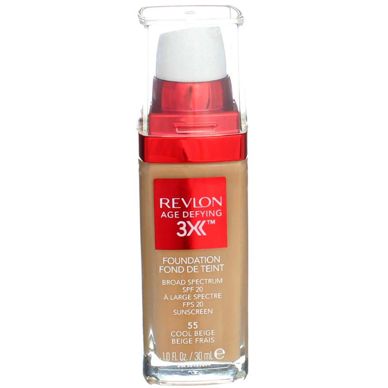 Revlon Age Defying 3X Firming + Lifting Makeup Foundation, Cool Beige 55, SPF 20, 1 fl oz