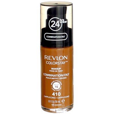 Liquid Foundation by Revlon, ColorStay Face Makeup for Combination & Oily Skin, SPF 15, Medium-Full Coverage with Matte Finish, Cappuccino (410), 1.0 oz
