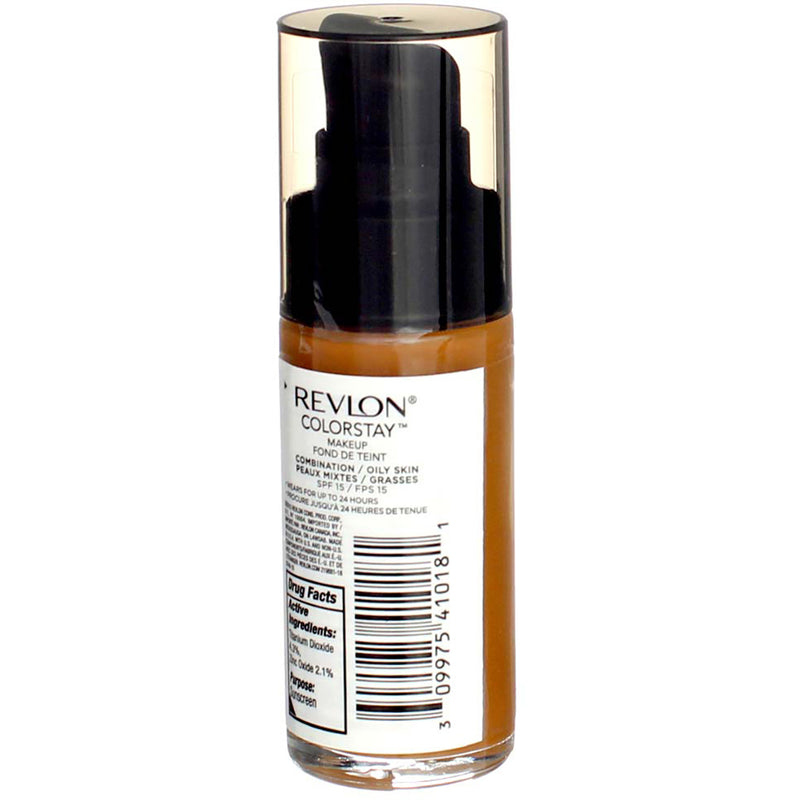 Liquid Foundation by Revlon, ColorStay Face Makeup for Combination & Oily Skin, SPF 15, Medium-Full Coverage with Matte Finish, Cappuccino (410), 1.0 oz