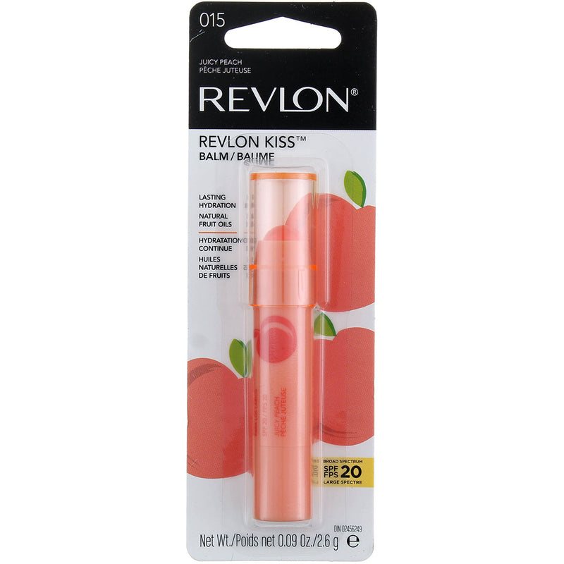 Lip Balm by Revlon, Kiss Tinted Lip Balm, Face Makeup with Lasting Hydration, SPF 20, Infused with Natural Fruit Oils, 015 Juicy Peach, 0.09 Oz