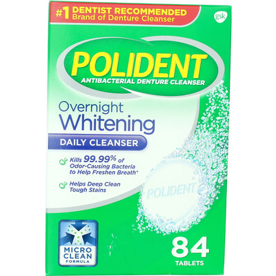 Polident Overnight Whitening Denture Cleanser Tablets, 84 Ct