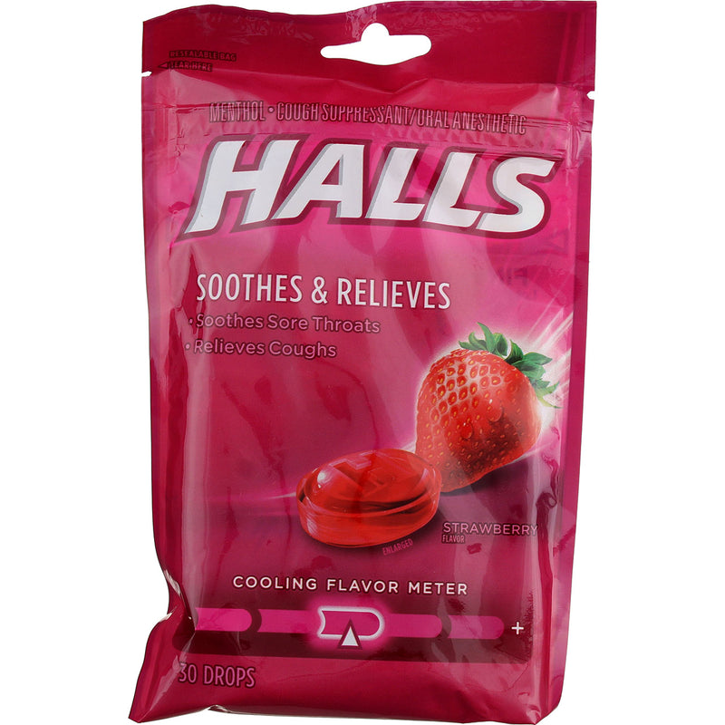 Halls Soothes & Relieves Cough Drops, Strawberry, 30 Ct