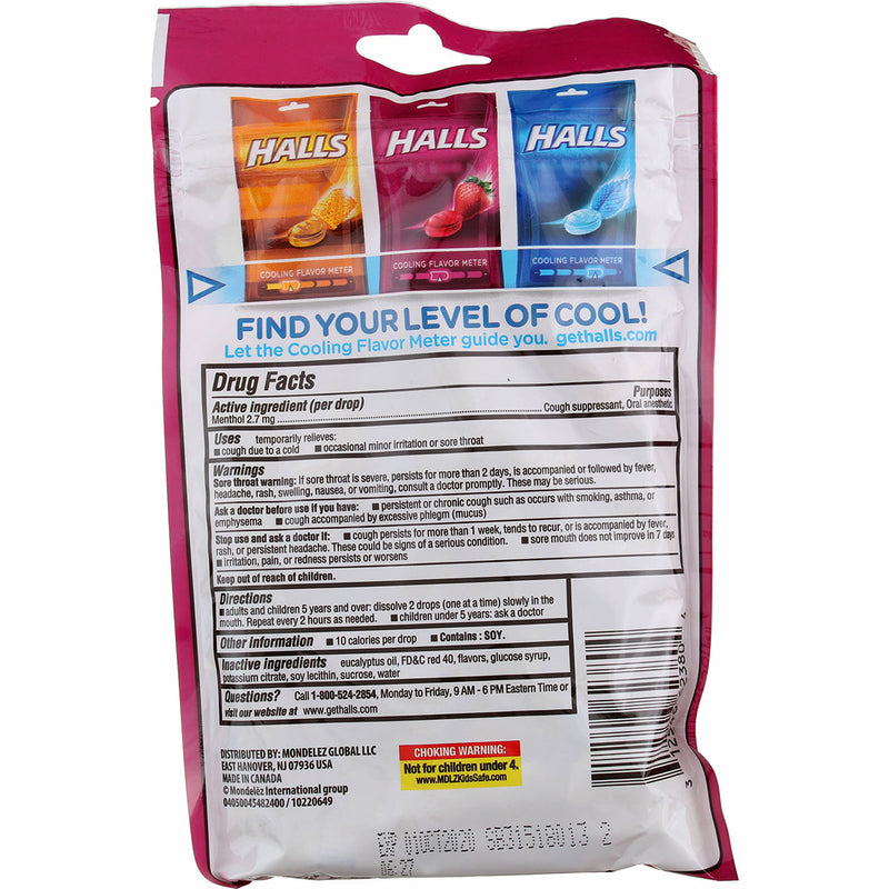 Halls Soothes & Relieves Cough Drops, Strawberry, 30 Ct