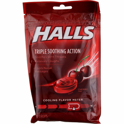 Halls Triple Soothing Action Cough Drops, Cherry, 30 Ct