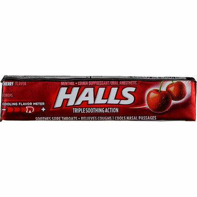 Halls Triple Soothing Action Cough Drops, Cherry, 9 Ct