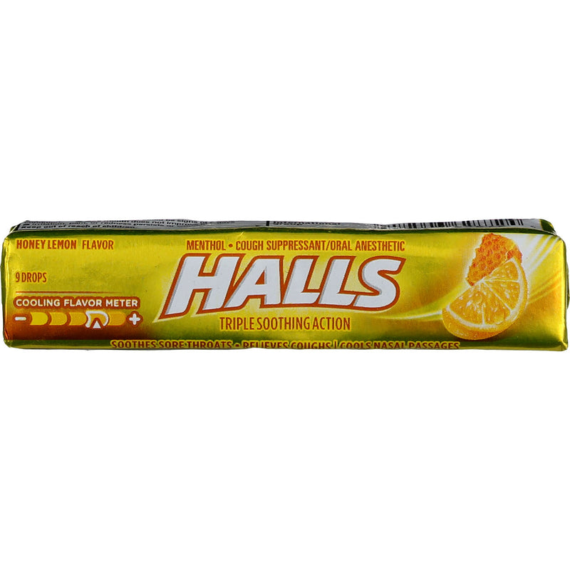 Halls Triple Soothing Action Cough Drops, Honey Lemon, 9 Ct