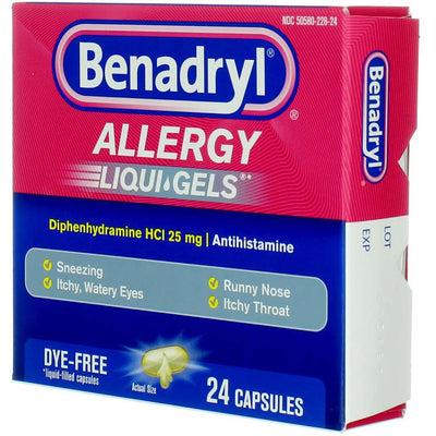 Benadryl Liqui-Gels Antihistamine Allergy Medicine & Cold Relief, Dye Free, 24 ct