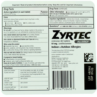 Zyrtec Indoor & Outdoor Allergy Relief Tablets, 24 Hour 10 mg, 14 Ct