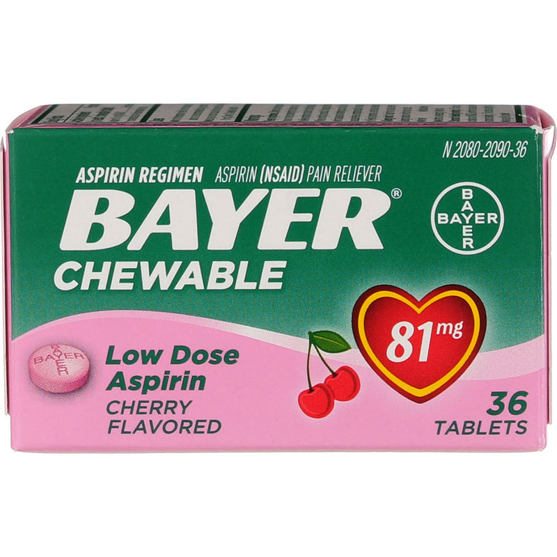 Bayer Low Dose Aspirin Chewable Tablets, Cherry, 81 mg, 36 Ct