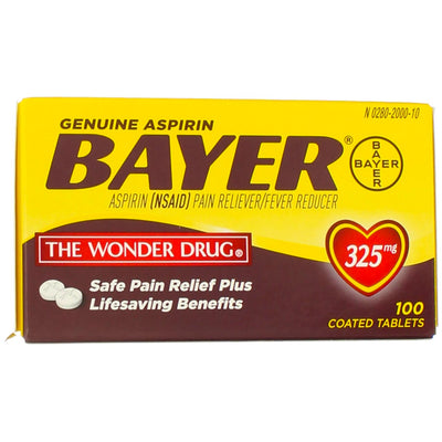 Bayer Genuine Aspirin Coated Tablets, 325 mg, 100 Ct