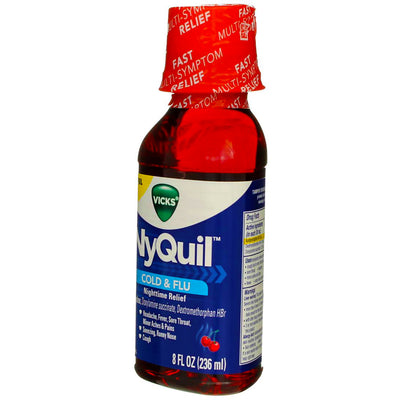 Vicks NyQuil Nighttime Cold & Flu Relief Liquid, Cherry, 8 fl oz
