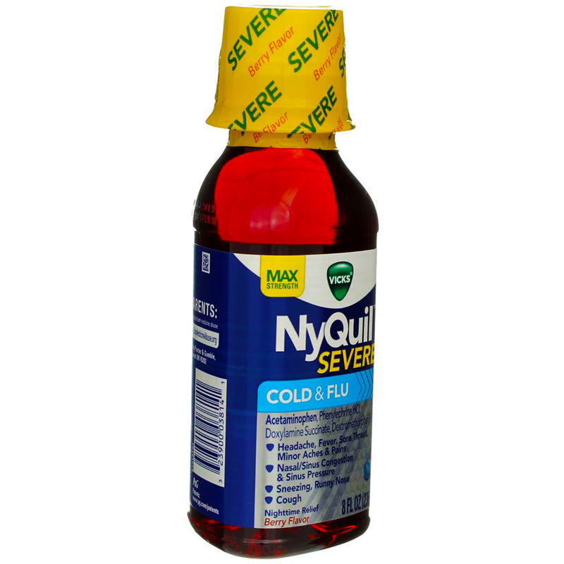 Vicks NyQuil Severe Nighttime Cold & Flu Relief Liquid, Berry, 8 fl oz