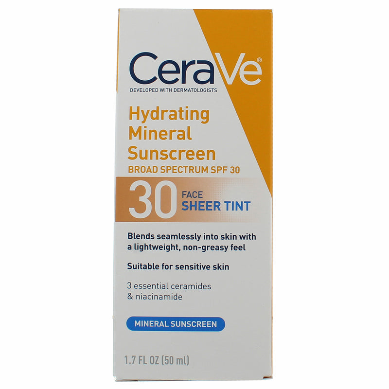 CeraVe Hydrating 30 Face Sheer Tint Mineral Sunscreen, SPF 30, 1.7 oz
