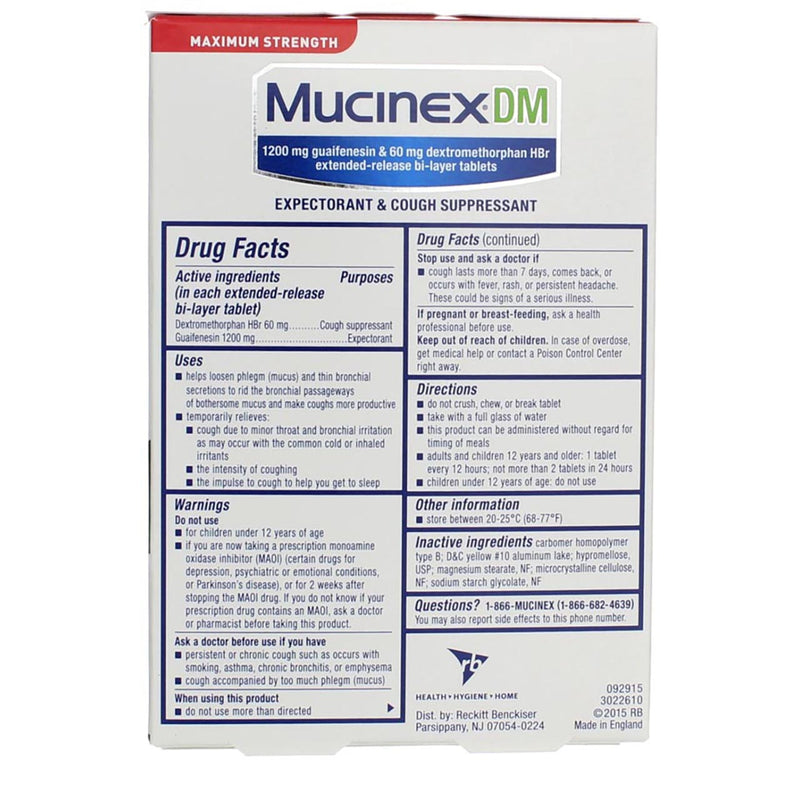 Mucinex DM Maximum Strength Expectorant & Cough Suppressant, 1200 mg, 14 Ct