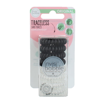 Invisibobble Original HairLoveTech Traceless Hair Rings, Black, Clear Transparent, 8 Ct