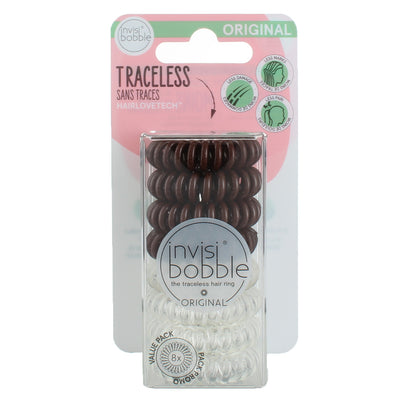 Invisibobble Original HairLoveTech Traceless Hair Rings, Brown, Clear Transparent, 8 Ct