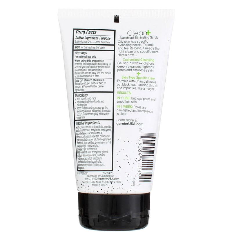 Garnier SkinActive Clean+ Blackhead Eliminating Face Scrub, Charcoal, 5 fl oz