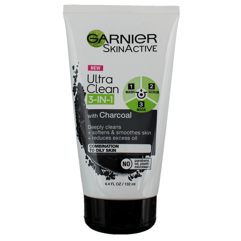 Garnier Ultra Clean Skin Active 3-in-1 Face Wash, Scrub and Mask, 4.4 fl oz