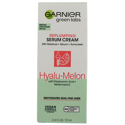 Garnier Green Labs Replumping Serum Cream, Hyalu-Melon, SPF 30, 2.4 fl oz