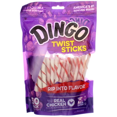 Dingo Twist Sticks Rawhide Chews, Made With Real Chicken, 50-Count (Packaging may vary)