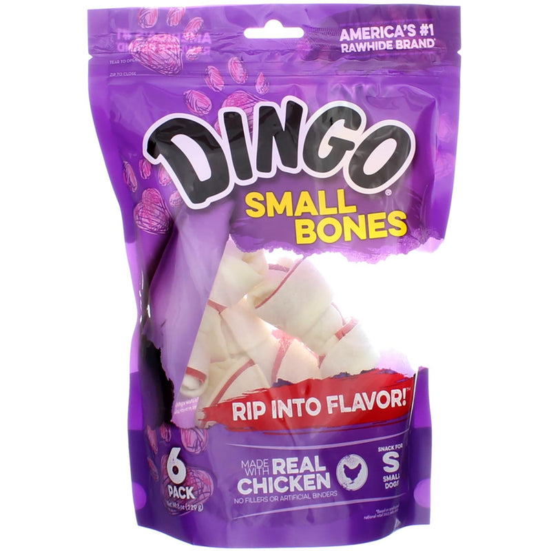 Dingo Rawhide Bones for Small Dogs, Chicken, 6-Count