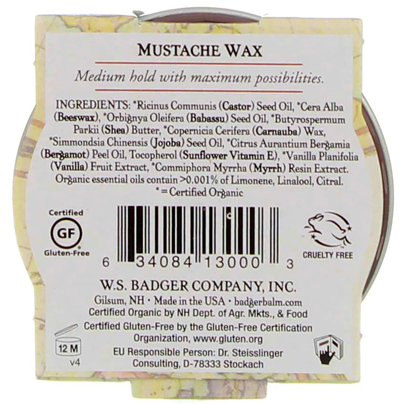 Badger Man Care Mustache Wax Tin, 0.75 oz
