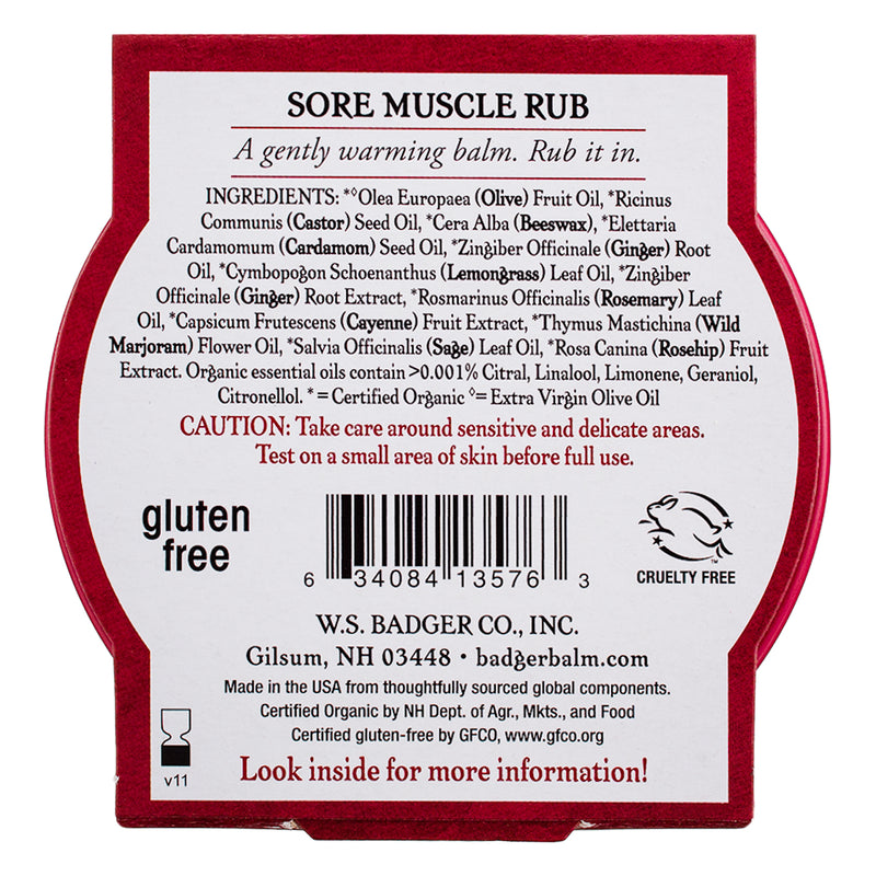 Badger - Sore Muscle Rub: Cayenne Pepper, Ginger, Organic, Warming Balm, 2 oz