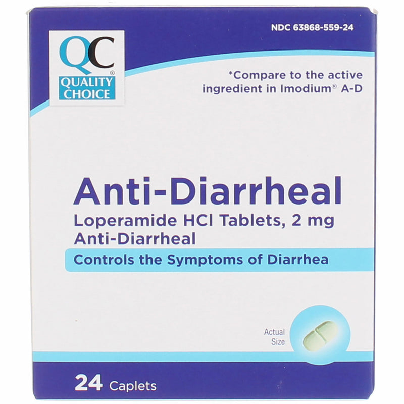 Quality Choice Loperamide Hydrochloride Anti-Diarrheal Caplets, 2 mg, 24 Ct