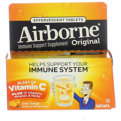 Airborne Original Immune System Supplement Effervescent Tablets, Zesty Orange, 10 Ct