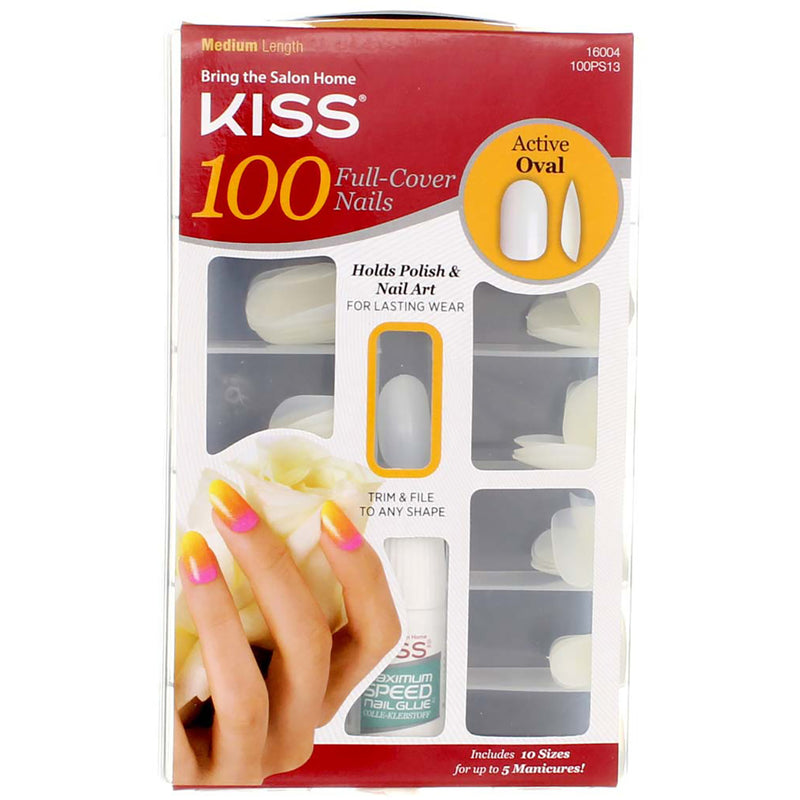 KISS Bring the Salon Home False Nails, Medium, White, 100 Ct
