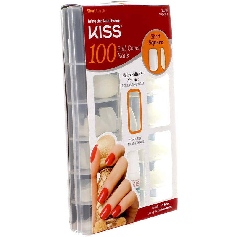 KISS Bring the Salon Home False Nails, Short, White, 100 Ct