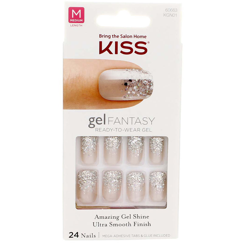 KISS gel FANTASY False Nails, Medium, Fanciful, 24 Ct