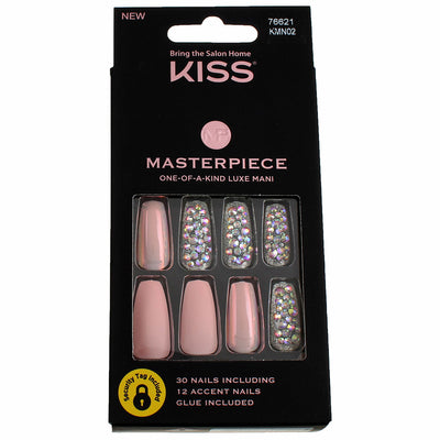KISS Masterpiece False Nails, Luxe Mani, Glitter and Pink, 30 Ct