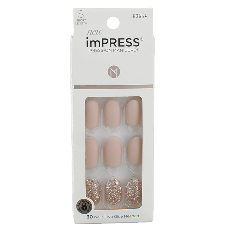 imPRESS Press-On Manicure False Nails, Short, Glitter And Brown, 30 Ct