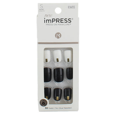 imPRESS Press-On Manicure False Nails, Short, Black And White, 30 Ct