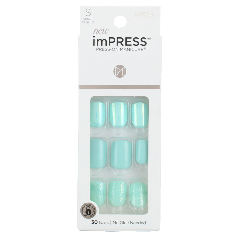 imPRESS Press-On Manicure False Nails, Short, Teal, 30 Ct