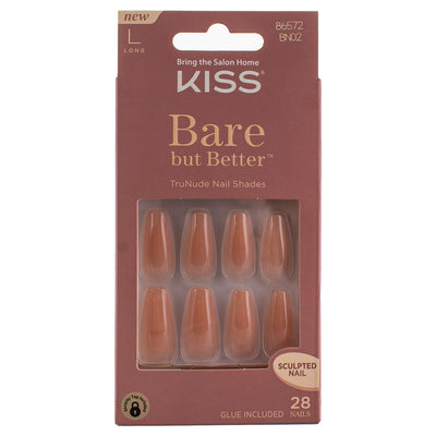 KISS USA Bare but Better Sculpted Nude Fake Nails, Nude Drama, 28 Count