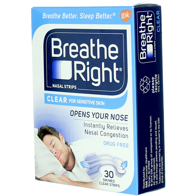 Breathe Right Clear Nasal Strips, Clear, Small/Medium, 30 Ct