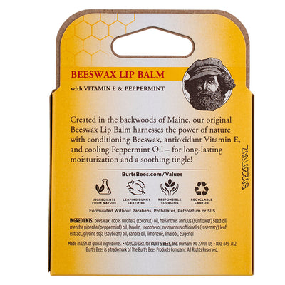 Burt's Bees Beeswax Lip Balm, Vitamin E & Peppermint, 4 Ct